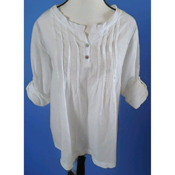 Organic Rags Tops - Organic Rags Blouse Size M White Pleaded  3/4 Sleeve Cotton Italy